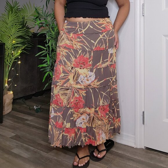JM collection boho floral print mesh maxi skirt size S - Picture 2 of 7